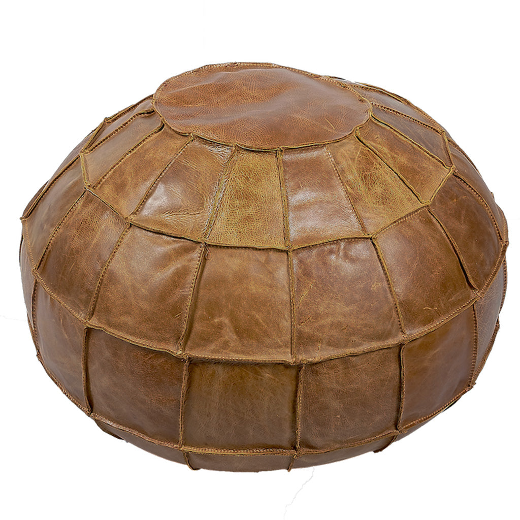 Pumpkin Pouffe Footstool Brown Cerato Leather